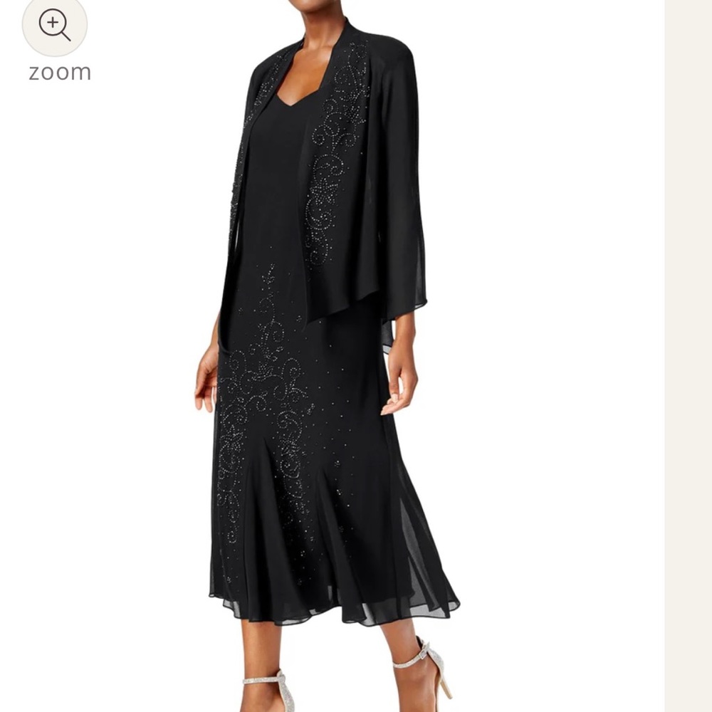 R&M RICHARDS Dress Jacket Party Black Chiffon Sparkly Beaded NWT Sz 16W